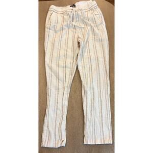 Zara sz Medium Striped Linen Cotton Blend Women’s Pants Cream Drawstring